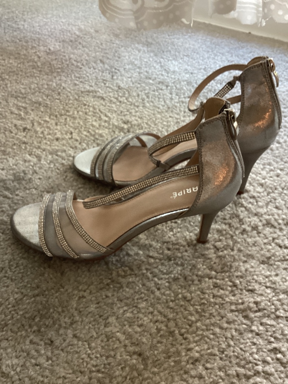 Maripe Silver Rhinestone-Strap Open-Toe Stilettos - Picture 2 of 5